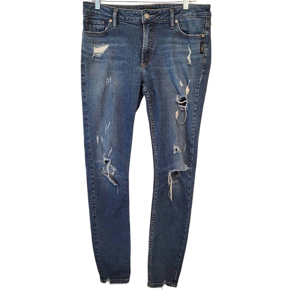Silver Jeans Co Bleecker Skinny Jeans Distressed Denim Frayed Hem Y2K Grunge 30